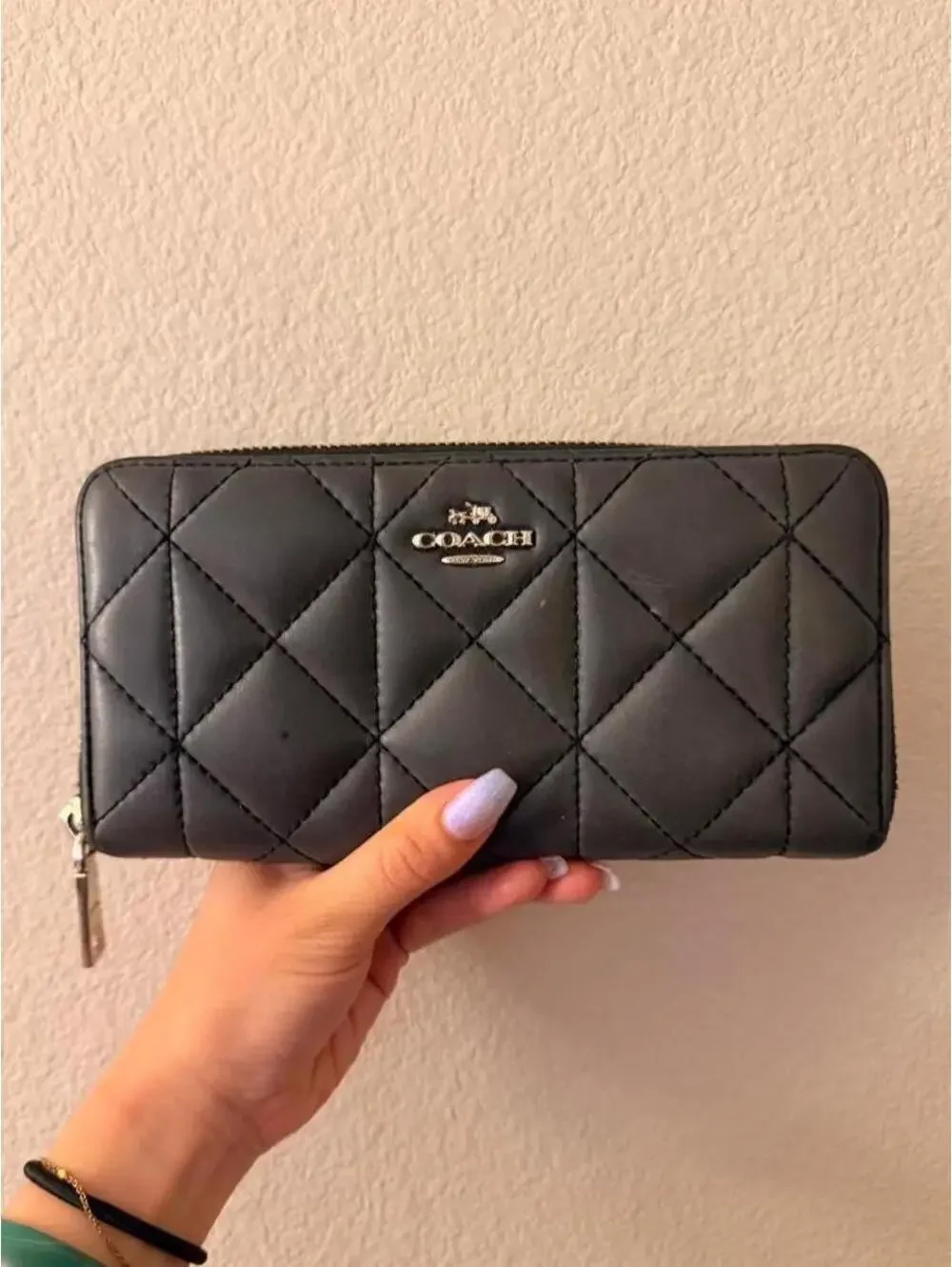 Gray Quilted Leather Coach Wallet